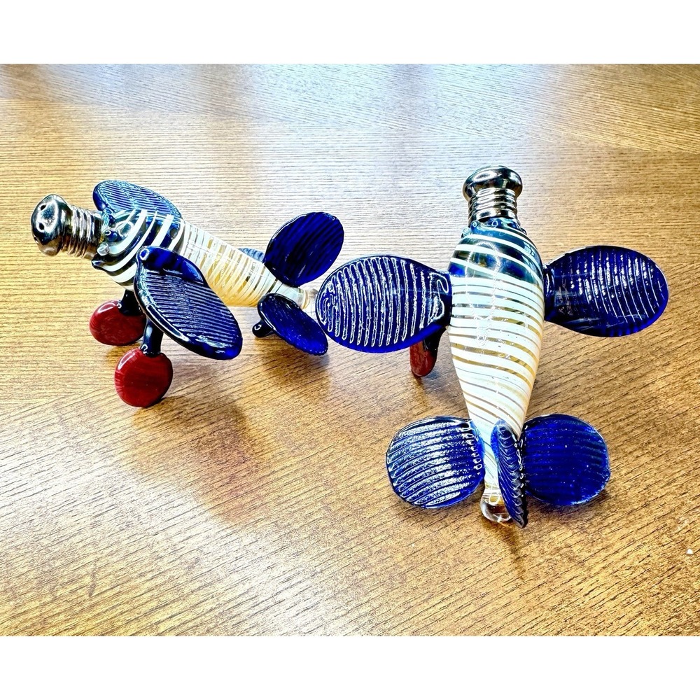 Blue Airplane Art Glass Salt Pepper Shakers Primitivo Escobedo Pair